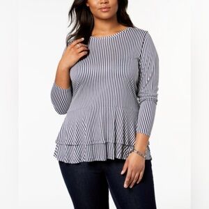 📦LAST CHANCE: Donating📦 Michael Kors Navy Blue & White Stripped Peplum Top